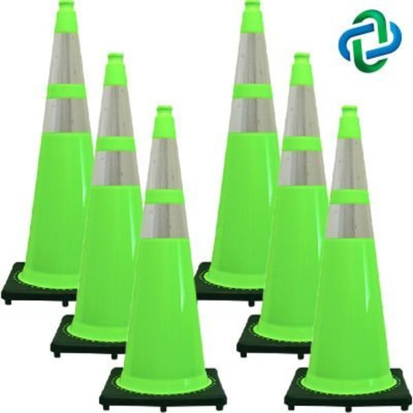 Gec Mr Chain DOT Traffic Cone, 36in, Safety Green, 6/Pack 98077-6